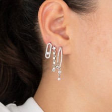 Zuum Özel Seri 3lü Zirkon Taşlı Gümüş Renk Set  Küpe