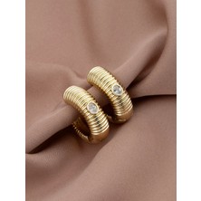 Xuping Xupıng Özel Seri 14K , Gold , Sarı Renk Bombeli Tırtıklı Model Tasarım Çelik Küpe