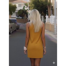 Nake Butik Kadın Kırmızı Bisiklet Yaka Kolsuz Elbise