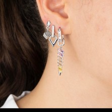 Zuum ÖZEL SERİ 3LÜ ZİRKON TAŞLI GÜMÜŞ RENK ÇELİK KÜPE