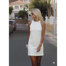 Nake Butik Kadın Kırmızı Bisiklet Yaka Kolsuz Elbise