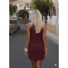 Nake Butik Kadın Kırmızı Bisiklet Yaka Kolsuz Elbise