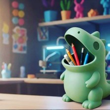 3D Boyuthane Minik Dino – Dekoratif Kalemlik & Masa Üstü Organizer