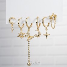 Zuum Özel Tasarım 14K Karma Model Zirkon Taşlı 6 lı Set Çelik Küpe