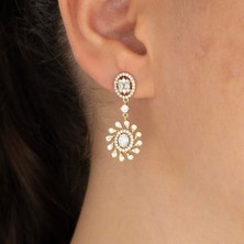 Xuping Xupıng Özel Seri 14K , Gold , Sarı Renk Zirkon Taşlı Güneş Sallantılı Çelik Küpe
