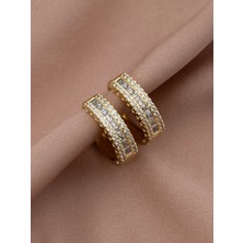 Xuping Xupıng Özel Seri 14K , Gold , Sarı Renk Tasarım Zirkon Taşlı Halka Çelik Küpe