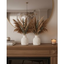 Silver 2’li Minimalist Dekoratif Vazo Seti - Modern Dalgalı Dokulu Beyaz Vazo