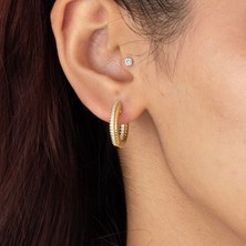 Xuping Xupıng Özel Seri 14K , Gold , Sarı Renk Zirkon Taşlı Tasarım Halka Model Çelik Küpe