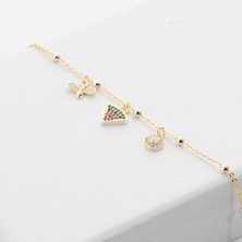 Zuum Premium Seri Zirkon Taşlı 14K Charm Zincir Bileklik