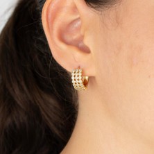 Xuping Xupıng Özel Seri 14K , Gold , Sarı Renk Sıralı Taşlı Halka Çelik Küpe