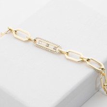 Zuum Premium Seri Zirkon Taşlı 14K Tasarım Zincir Bileklik