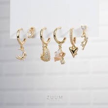 Zuum Özel Tasarım 14K Tasarım Zirkon Taşlı 6 lı Set Çelik Küpe