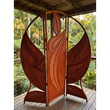 Endonezya Doğal Rattan Paravan 3 Kanatlı 165X180 cm - Dekoratif Ahşap Oda Ayırıcı Bambu Seperatör