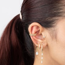 Zuum Özel Seri Zirkon Taşlı 14K , Gold , Sarı Renk Tasarım Kıkırdak Çelik Küpe