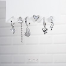 Zuum Özel Tasarım Gümüş Renk Tasarım Zirkon Taşlı 6 lı Set Çelik Küpe