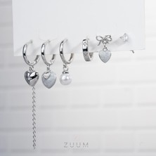 Zuum Özel Tasarım Gümüş Renk Inci Detay Zirkon Taşlı 6 Lı Set Küpe
