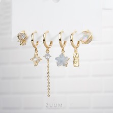 Zuum Özel Tasarım 14K Yıldız Detay Zirkon Taşlı 6 Lı Set Küpe
