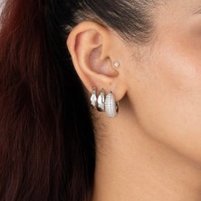 Zuum Özel Seri 3lü Zirkon Taşlı Gümüş Renk Halka Küpe