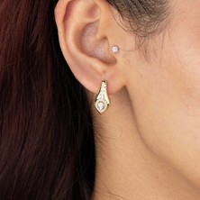 Xuping Xupıng Özel Seri 14K , Gold , Sarı Renk Damla Model Zirkon Taşlı Tasarım Çelik Küpe