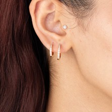 Xuping Xupıng Özel Seri 18K Tasarım Zirkon Taşlı Ikili Görünüm Tek Halka Küpe