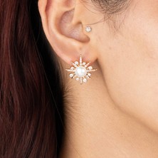 Xuping Xupıng Özel Seri 18K Tasarım Zirkon Taşlı Inci Detay Kutup Yıldızı Küpe