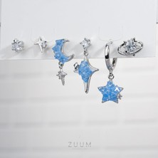 Zuum Özel Tasarım Gümüş Renk Ay Yıldız Detay Zirkon Taşlı 6 Lı Set Küpe