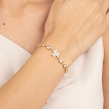 Zuum Asansörlü 14K Zirkon Taşlı Yonca Detay Tasarım Bileklik