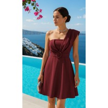 Twomeey Kadın Tek Omuz Detaylı Kemerli Scuba Kumaş Mini Elbise