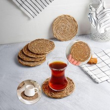 Braventa Collection Bambu Yuvarlak Çay Tabağı Bardak Altlığı 6 'lı Set, Dekoratif Bambu Altlık