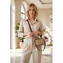 Benerly Kadın Mini Omuz Çanta Ayarlanabilir Askılı Geometrik Desen Dokuma Yüzeyli Günlük Kullanım Modeli