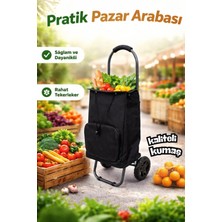 PremiumPort Pratik Çantalı Pazar Arabası, 50 kg Kapasite, Siyah Renk