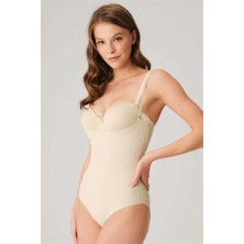 MOTTO10 Butik Kadın Mikro Kumaş Göğüs Altı Yapıştırma Paçaları Silikon Bantlı Alttan Kancalı Sıkı Badi Korse (2849)