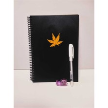 Sonbahar Temalı Anne Bebek Albümü Siyah Yapraklı Gezi Defteri Ahşap Kapak Siyah Çizim Defteri