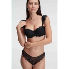 MOTTO10 Butik Kadın Balenli Destekli Dolgulu Askı Detaylı Puantiyeli Dantelli Sütyen ve Slip Takım (4829)