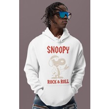Sevbano Snoopy Rock And Roll Baskılı Unisex Oversize Çizgi Film Karakter Hoodie