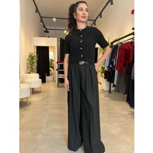 Patuta Butik Siyah Kemer Detaylı Palazzo Pantolon