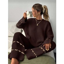 Trend Esinty Kadın Kalp Desenli Kazak Pantolon Ikili Triko Takım