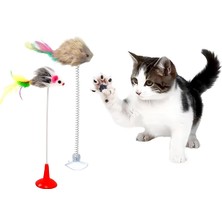 Braventa Collection 2'li Vantuzlu Tüylü Fareli Kedi Oyuncağı Seti – Hareketli, Esneyen, Çanlı ve Etkileşimli Peluş Oyunc