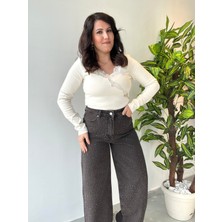 Patuta Butik Kahverengi Yıkama Efektli Taşlı Jean Pantolon