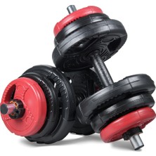 Feyza Design 21 kg Çok Fonksiyonlu Kırmızı Siyah Dambıl Seti (2X10,5KG)