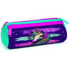 Braventa Collection High Pembe Su Yeşili Unicorn Üç Bölmeli Kalem Çantası - Kız Çocuk