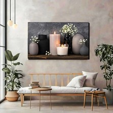 Rustik Mum & Dekor Obje Kanvas Tablo – Modern Minimal Duvar Dekoru