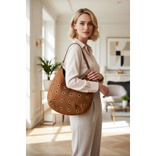 Benerly Kadın Koyu Görünümlü Kuşgözü Detaylı Omuz Çantası Düz Desen  Günlük Kullanım