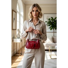 Benerly Kadın Kroko Desenli Troklu Tokalı Omuz Çantası Zincir Askılı Fermuarlı Geniş Iç Hacimli Dokuma