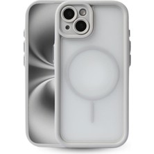 Vissona iPhone 15 Uyumlu Kamera Korumalı Magsafe Wireless Şarj Özellikli Mat Silikon Gri Renkli Silikon Tele