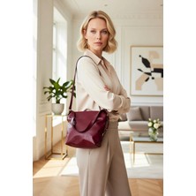 Benerly Kadın Dokulu Çift Saplı Ayarlanabilir Omuz Askılı Fermuar Kapanmalı Geniş Hacimli Omuz Çantası