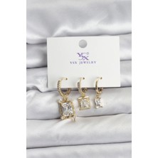 VeraGlobe Buğz Gold Renk Zirkon Taşlı Kadın Küpe