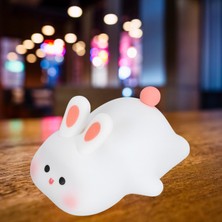 Big Face Rabbit Gece Lambası Tavşan Silikon Sevimli USB Şarj Edilebilir Dokunmatik Tavşan Lamba