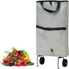 PremiumPort Katlanabilir Tekerlekli Pazar Market Arabası ve Çanta Seti