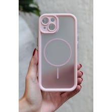 Vissona iPhone 15 Uyumlu Kamera Korumalı Magsafe Wireless Şarj Özellikli Mat Silikon Pembe Renkli Silikon Te